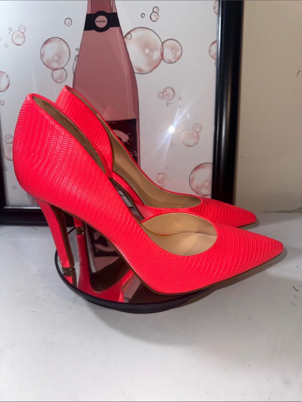 Jessica Simpson Claudette Neon Coral Pointed Toe Stiletto Pumps - Women’s 8.5M